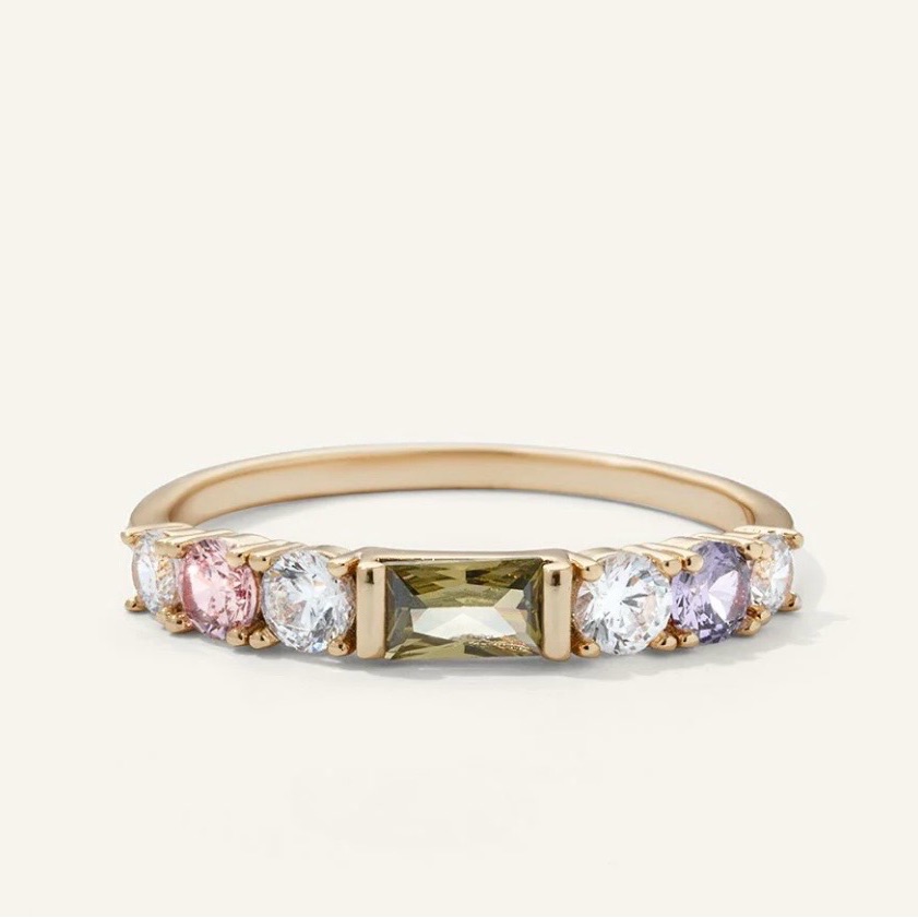 Nwt Gold Stackable Ring With Olive Center And Pastel Accent Stones